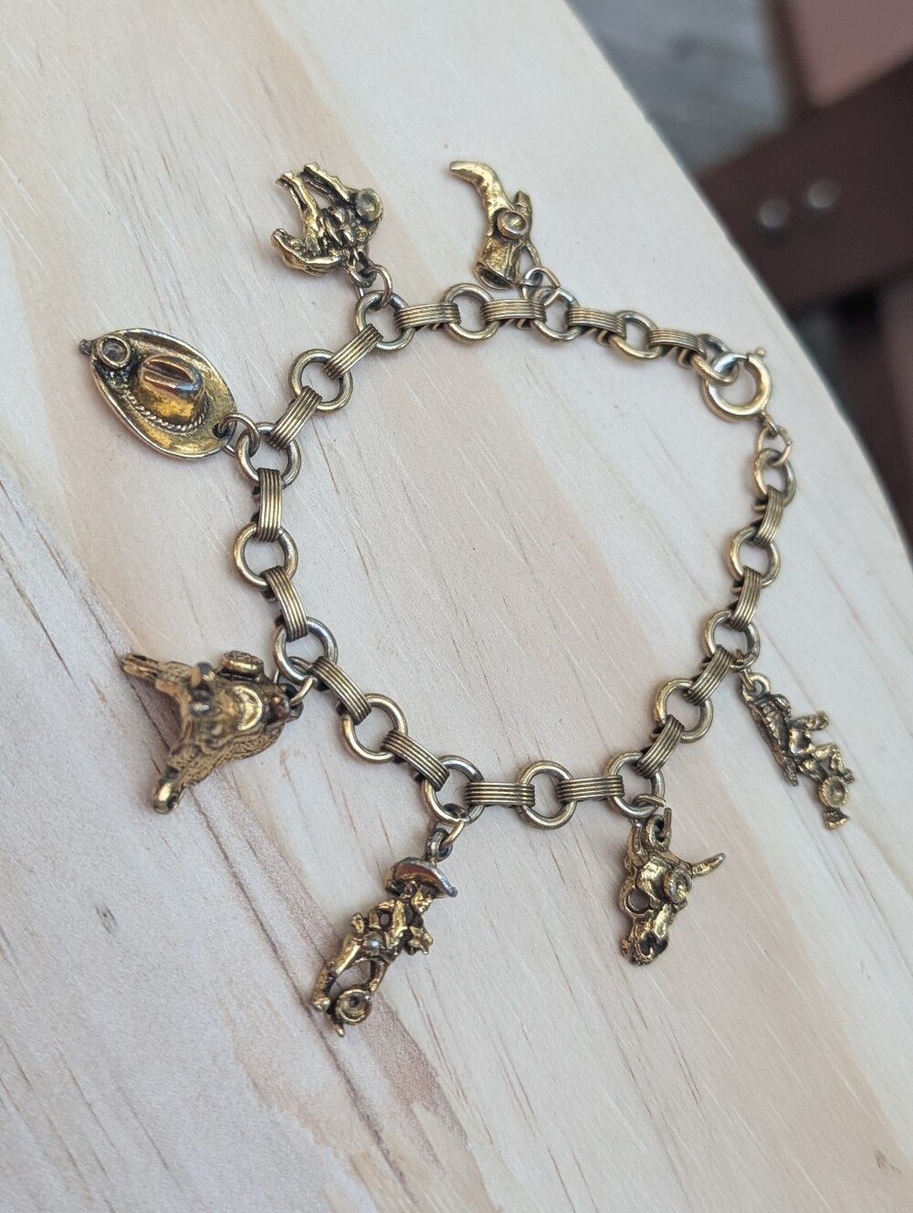 Vintage Gold Tone Western Charm Bracelet Cowboy Bracelet